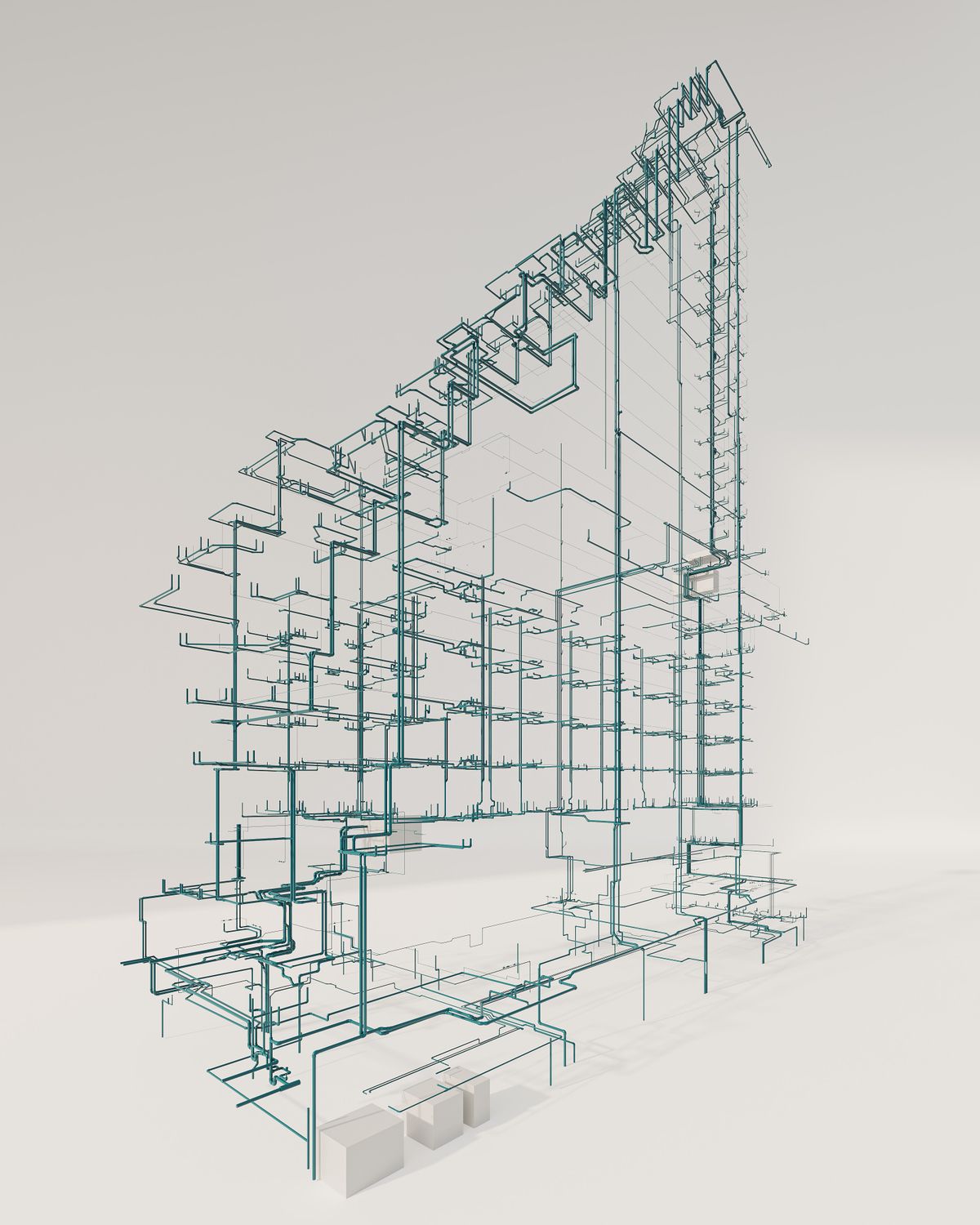 Modèle 3D filaire d'une structure de bâtiment restitué à partir d'un relevé